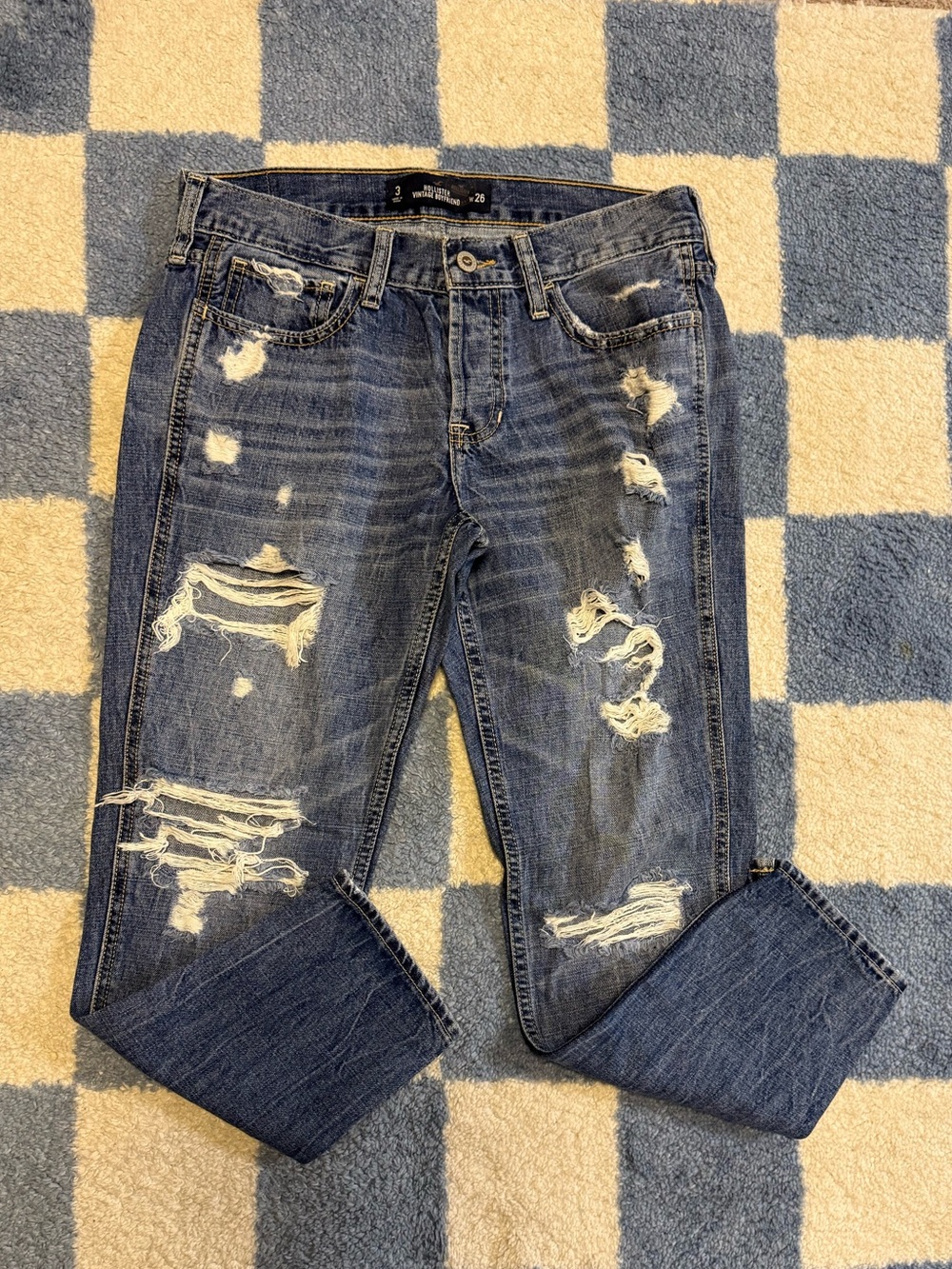 Hollister Vintage Boyfriend Distressed Blue Straight Jeans